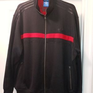 Adidas 2XL Black & Red Jacket w Leather Stripes